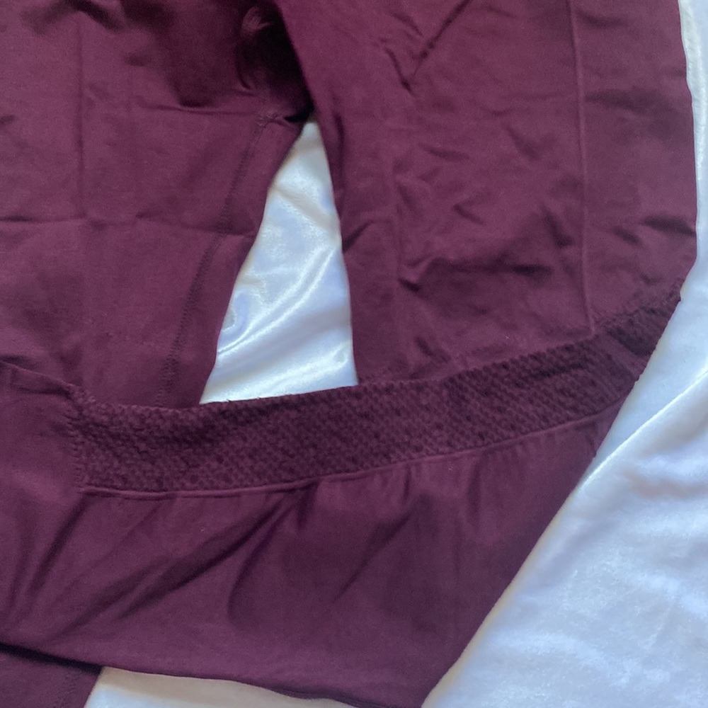 Fabletics Laser Cut High Rise Burgundy Leggings, Size M